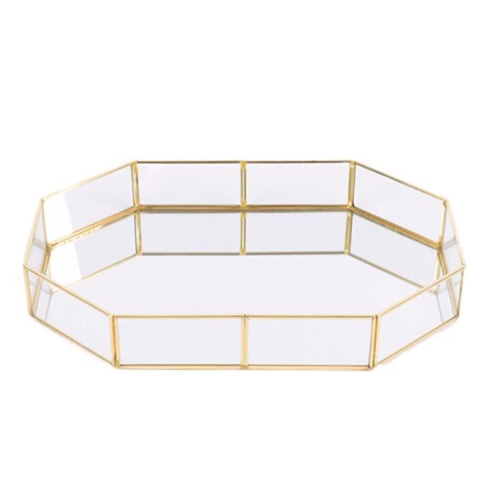 Plaque de rangement en verre de type polygone Organisateur de bijoux Plateau en verre doré Plateau décoratif pour la maison Taille