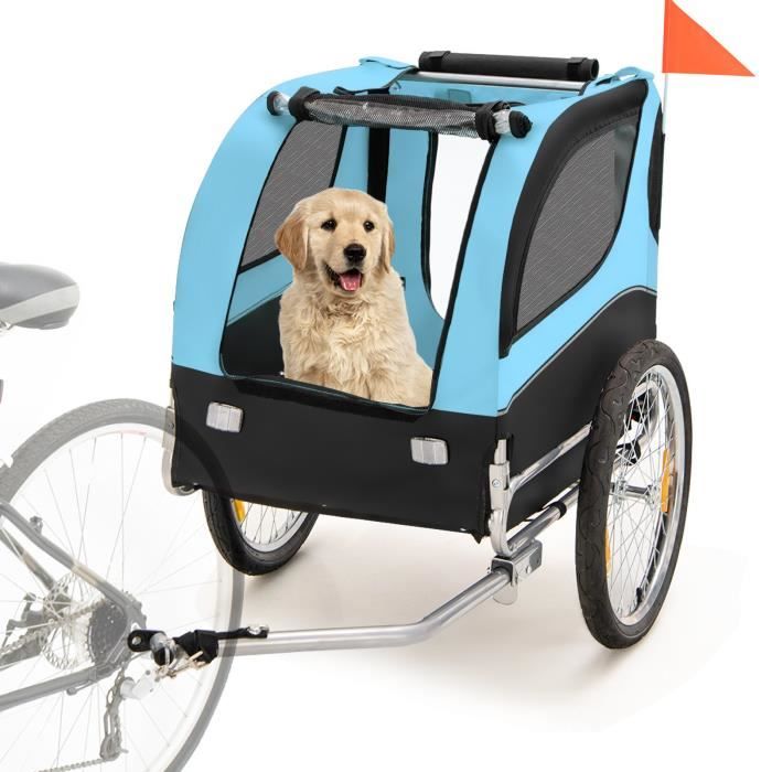 COSTWAY Remorque de Vélo pour Animaux de Compagnie jusqu'à 40 KG avec Roues de 50 cm et Toit Ouvrant pour Chiens/Chats, Bleu