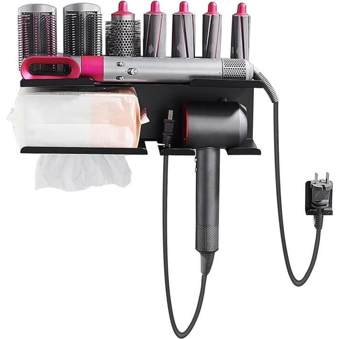 WELDUN Support Mural Ou Posable Pour Sèche-cheveux, Fer à Lisser & Accessoires Coiffure - Noir Métal