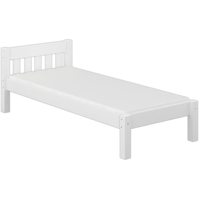 Lit simple style contemporain pin massif blanc 80x200 lit enfant avec sommier et matelas 60.38-08WM Lit simple style contemporain pin massif blanc 80x200 lit enfant avec sommier et matelas 60.38-08WM