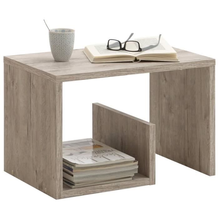 table d'appoint mike en aggloméré, décor chêne gris, peut également être utilisée comme porte-revues.