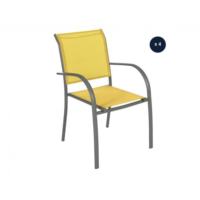 lot de 4 fauteuils de jardin en texaline piazza - hespéride - jaune - métal - 65 x 56 x 86 cm