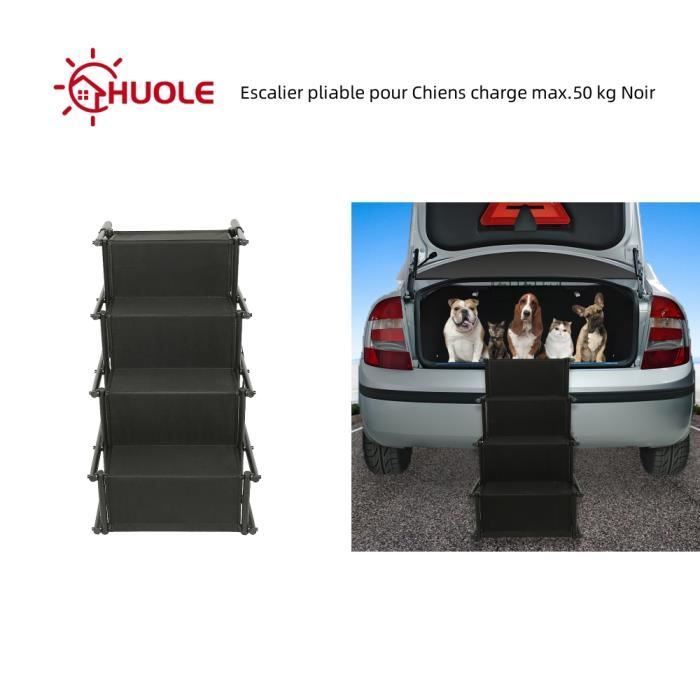 Escalier pliable pour Chiens - HUOLE - Noir - Charge max. 50 kg - 101 x 76 x 47 cm - Métal