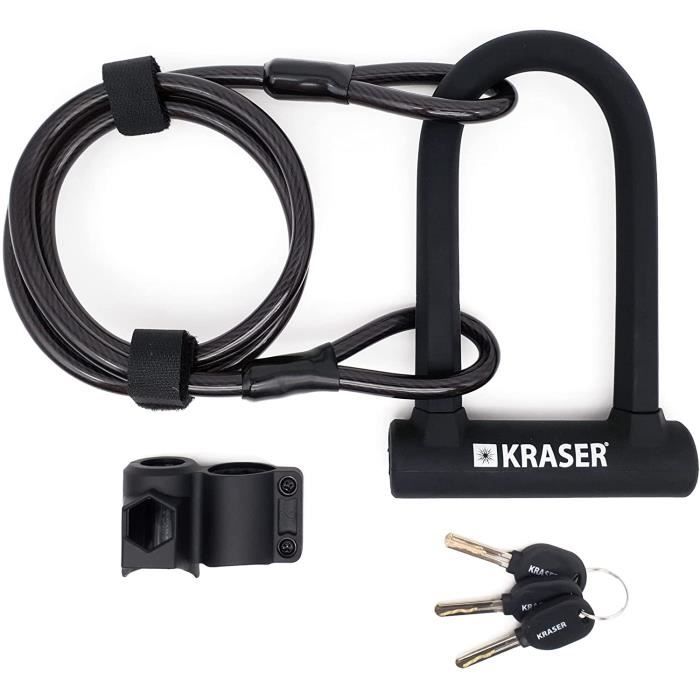 Antivol de Vélo - KRASER - KR65145B - Haute Sécurité - Câble Acier 120cm - Universel Noir