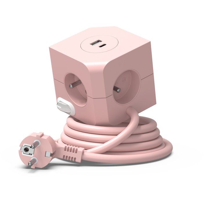 Cube multiprise avec double port USB - LINK2HOME - 4 prises secteur 16A - 2 ports USB - 3680 W max - Rose