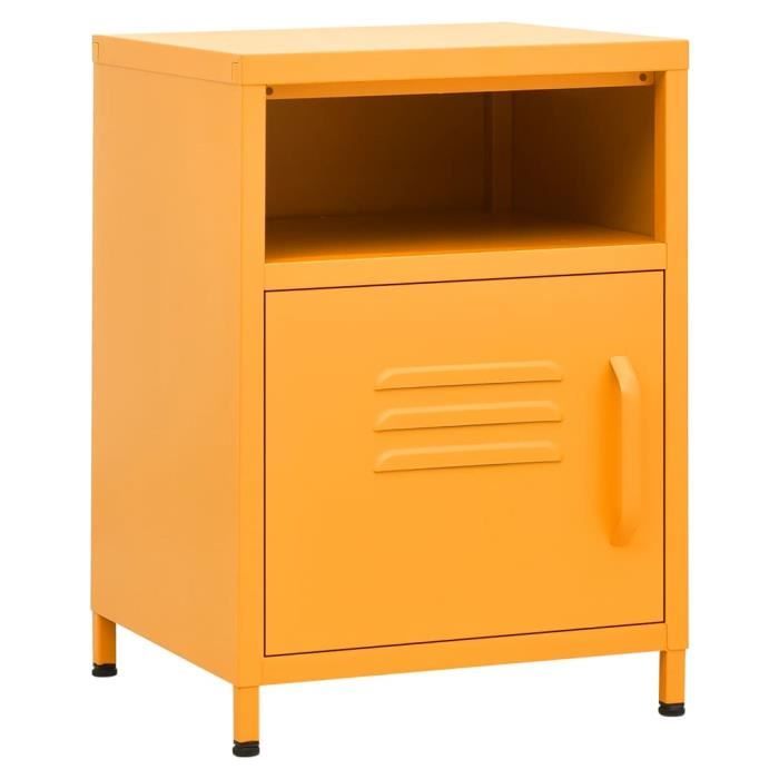 Table De Chevet Industrielle Moderne Jaune Moutarde - 3 Tiroirs, Acier Laminé, 34,5x39x62 Cm