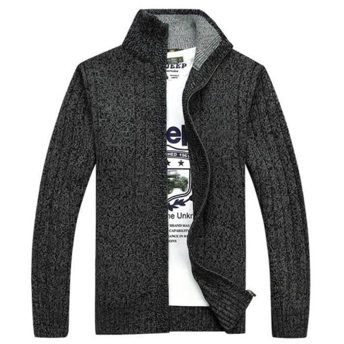 Cardigan Homme Col Montant En Laine Tricotée - Fermeture éclair, Grosse Maille, 5 Couleurs
