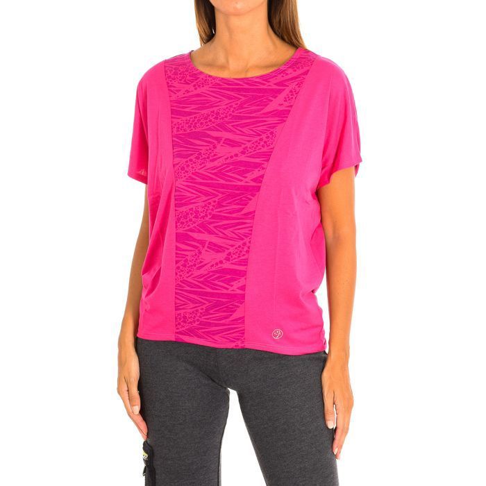 T-shirt de sport à manches courtes et col rond pour femme Z1T00685-Fuchsia