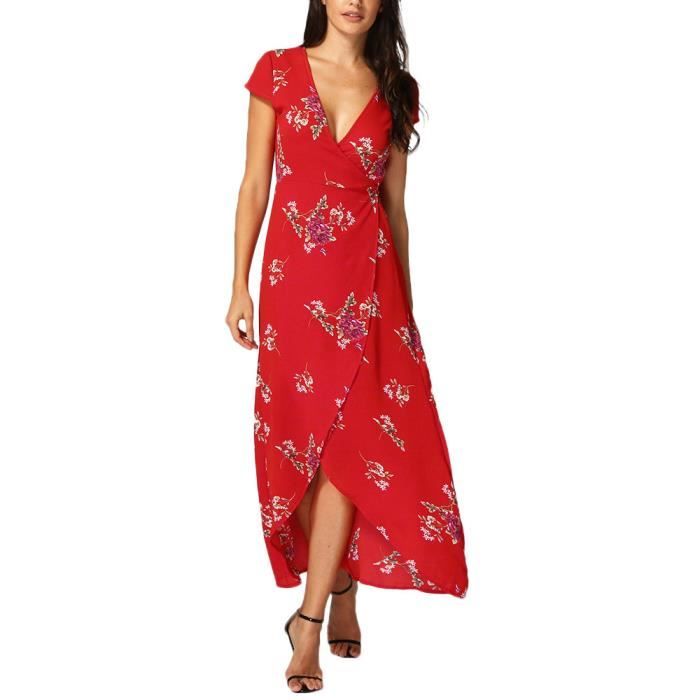 robe longue rouge fleurs