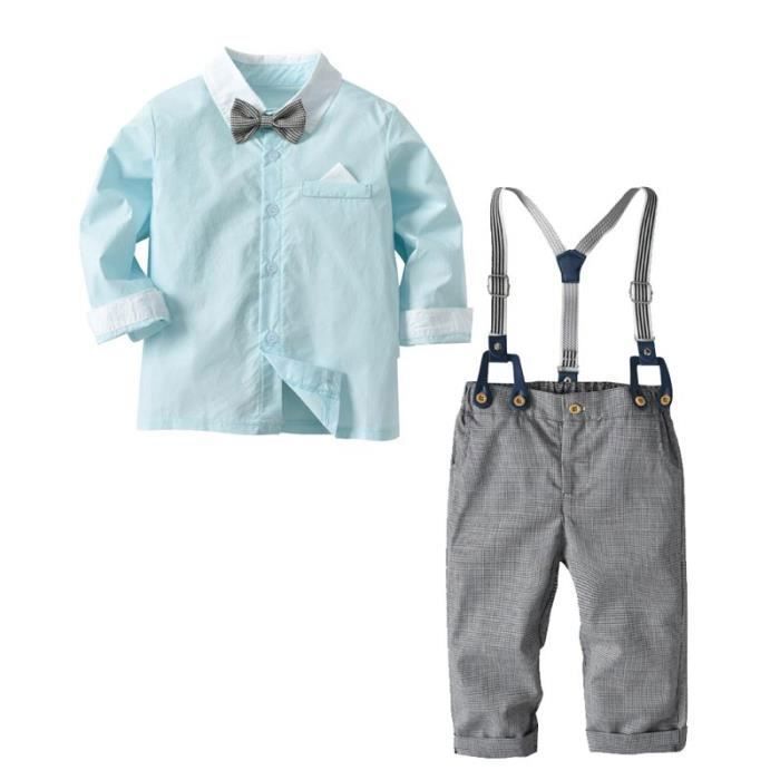 Costume Pour Petit Garçon 2-7 Ans - Chemise + Nœud Papillon + Bretelles + Jean - Tenue Élégante Pour Mariage, Noël