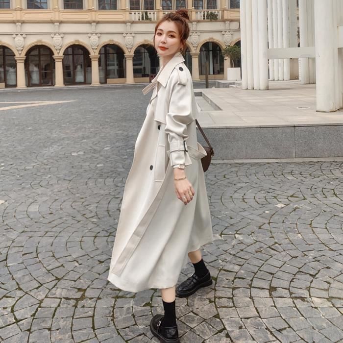 Manteau Nouvelle mode femmes Trench manteau Beige longue Double boutonnage avec ceinture printemps automne dame Duster Type Beige Blanc Cdiscount Pret a Porter