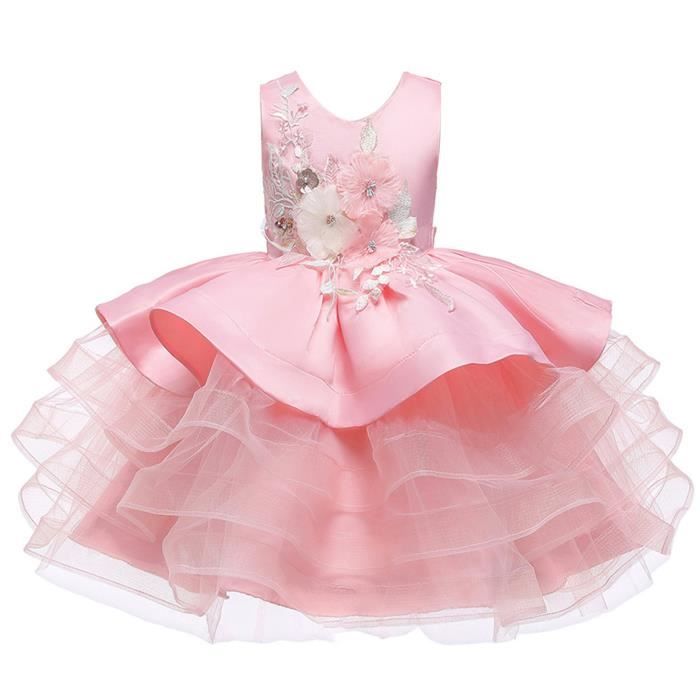 Robe Baptême Fille IEFIEL Satin - Princesse Cérémonie Soirée Perles