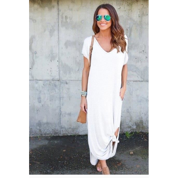 Robe chemise longue manches courtes en coton et lin - Vert - Femme - 29.00