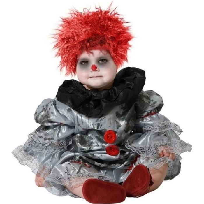 déguisement bébé clown halloween - atosa - tunique grise et noir - short assorti - pour bébé