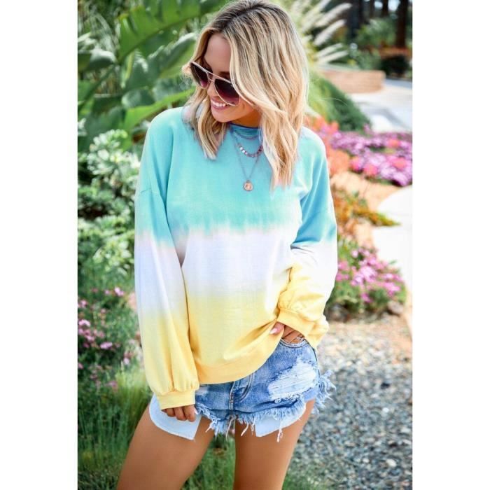 Sweat-shirt femme à imprimé dégradé arc-en-ciel - Automne-Hiver - Bleu