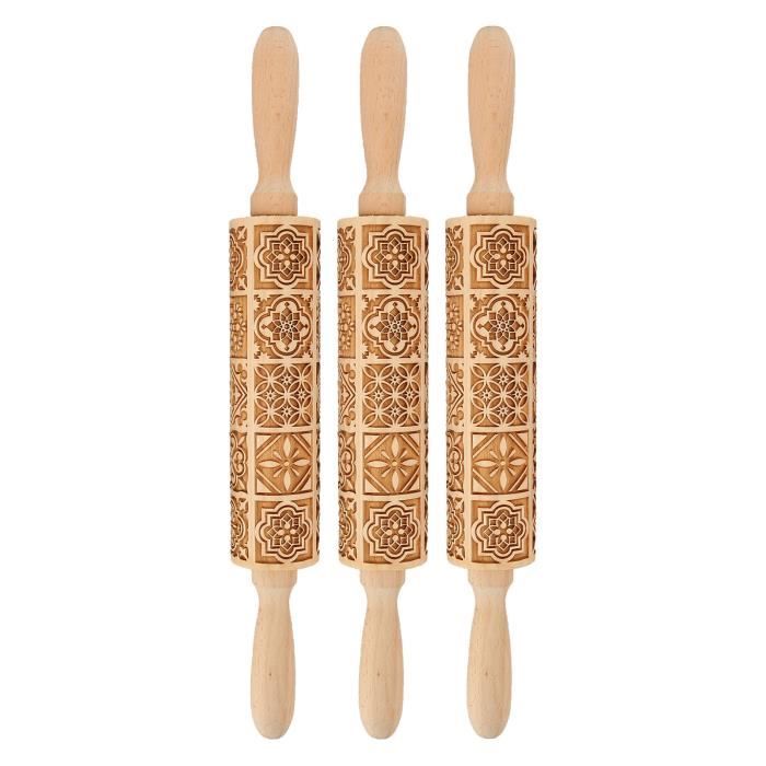 Rouleau à Pâtisserie En Bois Relief 3D - 35cm Avec 20 Motifs Fenêtre