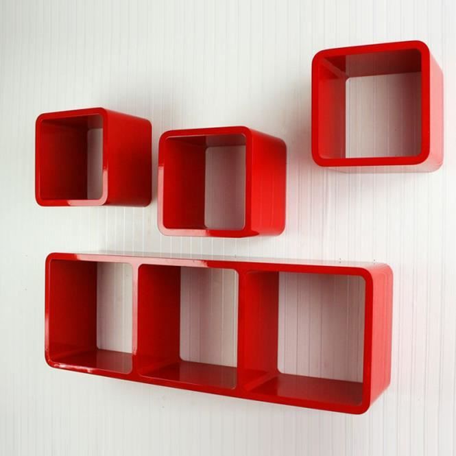Etagere Cube Murale De 4 Pieces Rouge Achat Vente Casier Pour