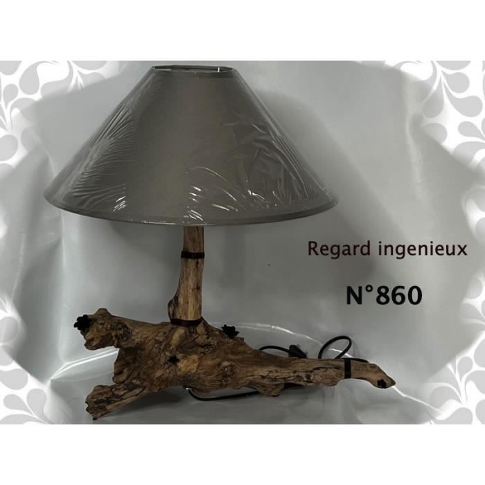 Lampe de salon - Artisanale - N°860 - Bois flotté - Gris - Dimensions 47x43x16 cm