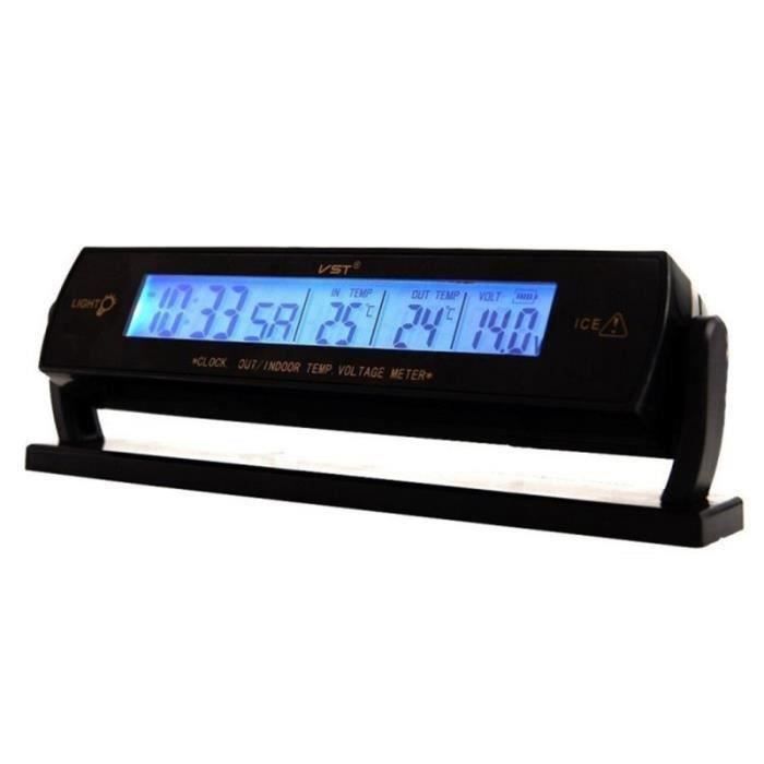 Horloge Numérique Voiture Riloer - Thermomètre Et Voltmètre 3 En 1 LCD - Vert - Tension 12V