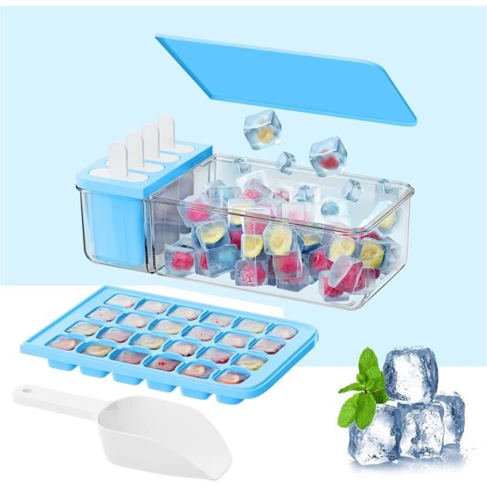 Bac à Glaçons Silicone 48 Cubes Avec Couvercle - Démoulage Facile, Portable - Pour Cocktails, Boissons, Congélation - 4