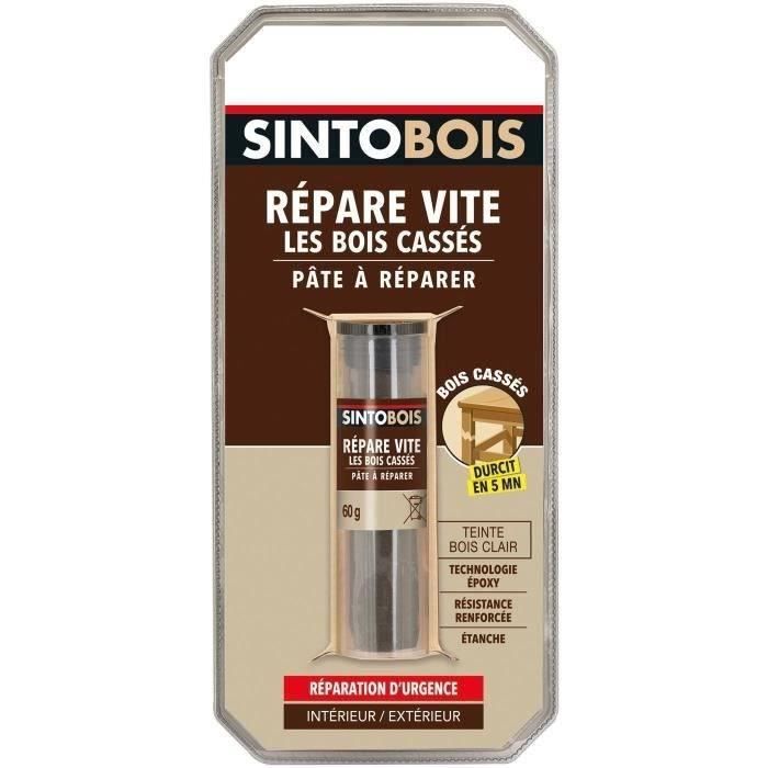 Sinto Pâte à réparer - Répare vite bois casses - 35 g - Bois clair - Résistance aux intempéries