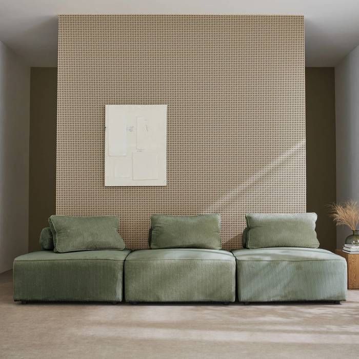 Lot de 3 chauffeuses pour canapé modulables velours côtelé vert avec un coussin