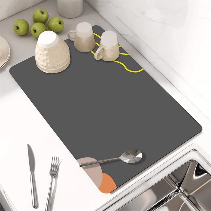 Tapis Égouttoir Évier Cuisine Silicone 42.3x31.5cm Gris - Structure Rainurée Anti-Dérapant