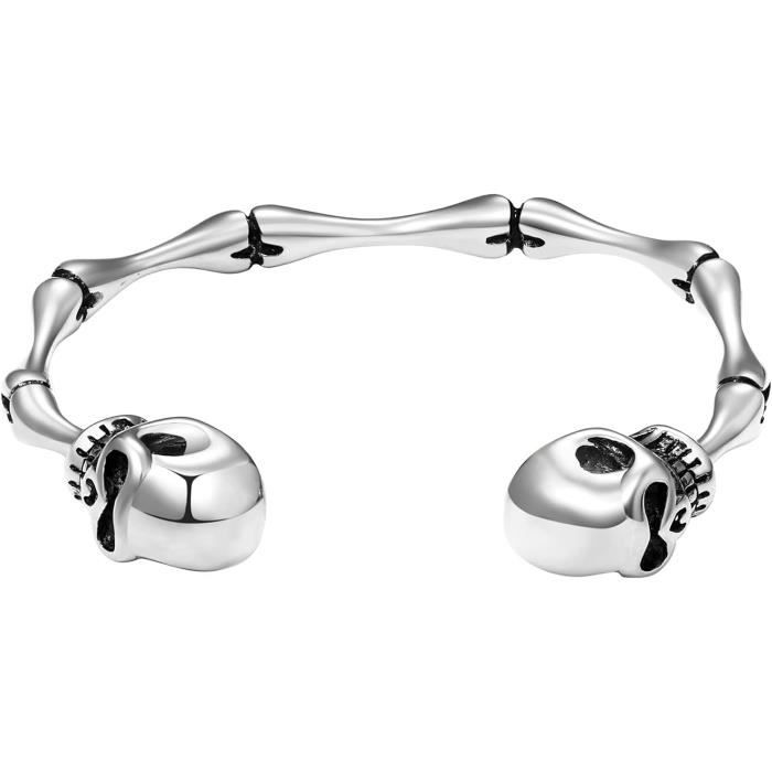 Bracelet Crâne En Acier Inox – Yeux Verts – Style Gothique Punk – 22 Cm
