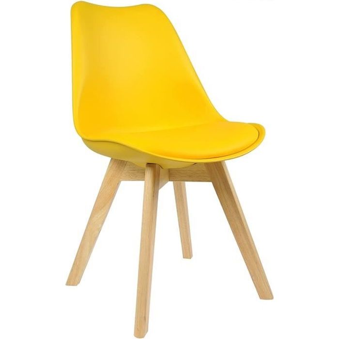 woltu chaise de salle à manger chaise scandinave en similicuir + plastique + bois,jaune