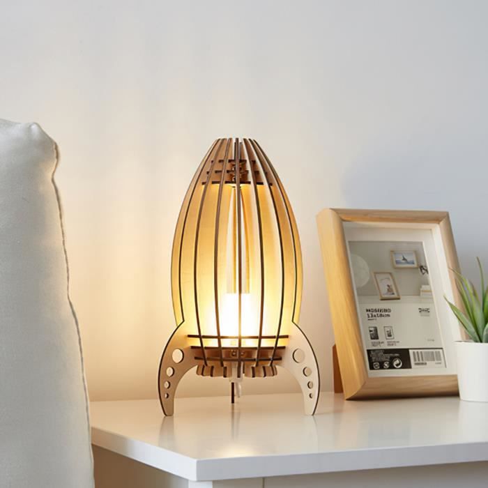 LAMPE A POSER,blanc chaud--Lampe Led en forme de fusée spatiale, faite à la  main, sculpture sur bois, veilleuse décorative pour Tabl - Cdiscount Maison