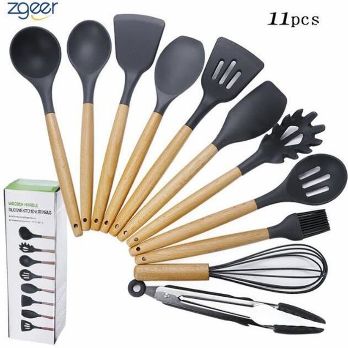 Ustensiles de cuisine avec poign/ées en bois Lot de 3/ spatules de cuisson en silicone anti-adh/ésif et flexible