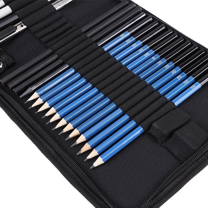 Kit De Dessin Professionnel 33 Pièces - Crayons Graphite 2H à 8B, Fusains, Accessoires - Pour Artistes - 5
