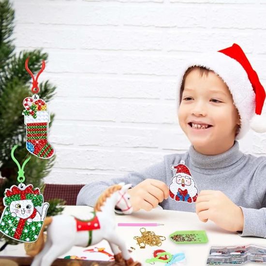 Wilsonzin 10 Pièces Noël Peinture Diamant Porte Clef,Noël Diamant