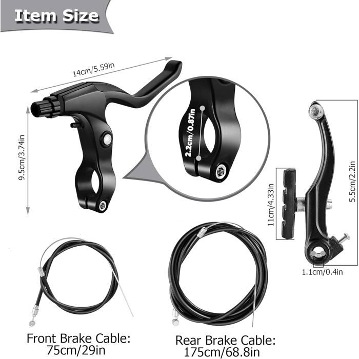 Lot 2 Paires Freins V-Brake Universels Avant/Arrière + Leviers - Pour VTT, Route, BMX, Vélo Pliable