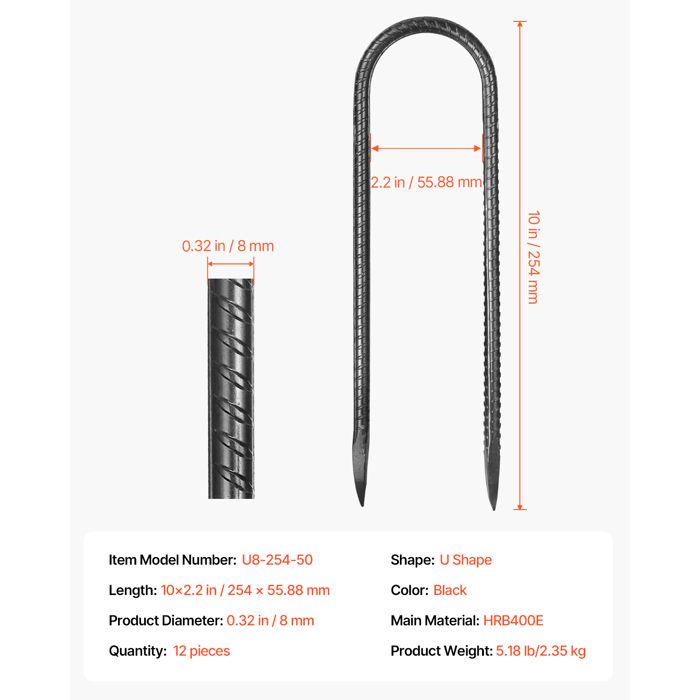 Lot De 4 Piquets D’ancrage 41 Cm – Acier 18 Mm Avec œillet Et Crochet – Pour Tente, Auvent, Protection Tempête