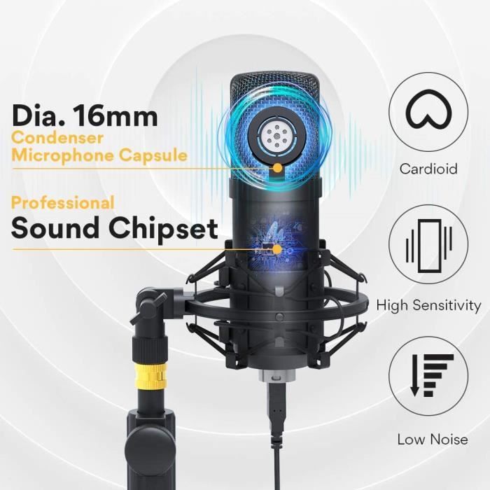 YOTTO Microphone USB 192 kHz/24 bits à condensateur cardioïde Plug & P
