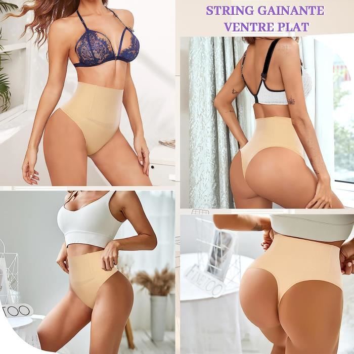 CULOTTE SLIP 2pcs String Gainante Ventre Plat Femme Gainante Sculptantes Noir Beige Noir beige Cdiscount Pret a Porter