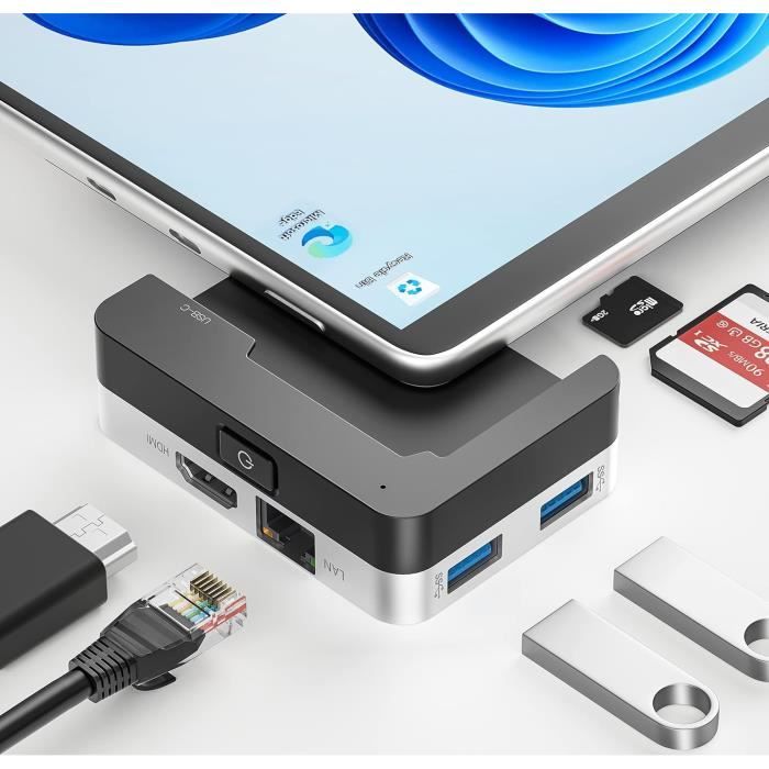 Surface Pro 8 Hub Con 4K HDI Adaptador + 100 Ethernet LAN + USB 3.0