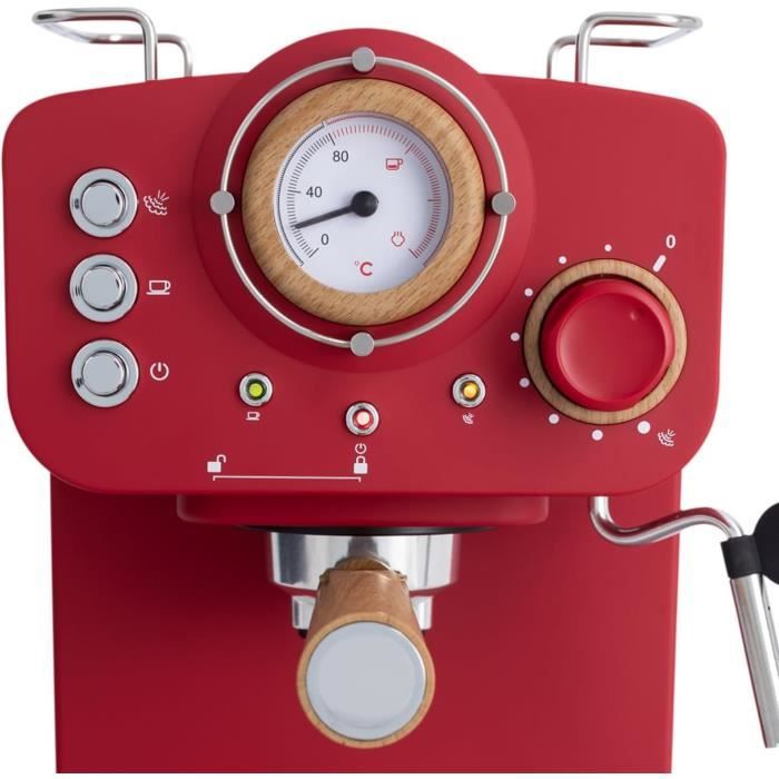 Ehskzjh Thera Matt RetroCafetière Express Rouge Mat Et BoisCafé Moulu Et Dosettes Ese 55Mm