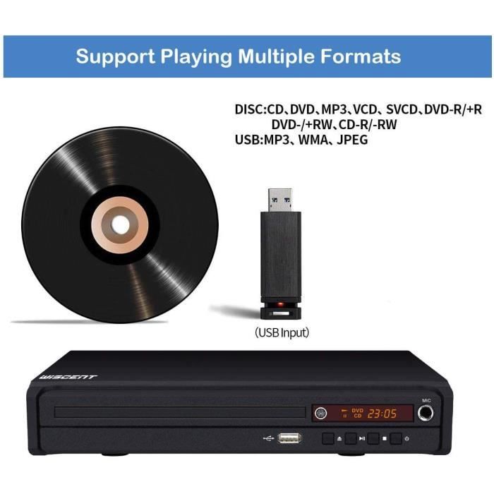LECTEUR DVD POUR TV, DVD/CD / MP3 Avec Prise USB, Sortie HDMI Et