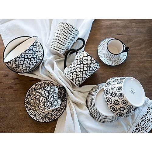 Lot De 6 Tasses à Café 350 Ml En Porcelaine - Noir Métallisé, Intérieur Brillant, Passe Lave-vaisselle Et Four