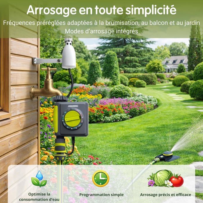 Temporisateur Jardin Programmateur D'arrosage Jardibric - Réglable De 5 Sec à 60 Min, Pour Jardin Et Terrasse Arrosage Automatique Robinet Durée Fréquence