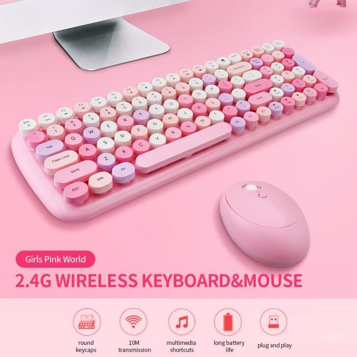 Mofii Candy XR 2.4G clavier et souris sans fil combo 100 touches rondes  porte-clés couleur mélangée Mini filles clavier rose - Cdiscount  Informatique
