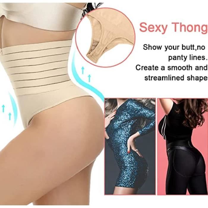 String Gainant Ventre Plat MELLIEX - 2 Pièces Noir Et Nude - Shapewear Sculptant - Nylon/élasthanne