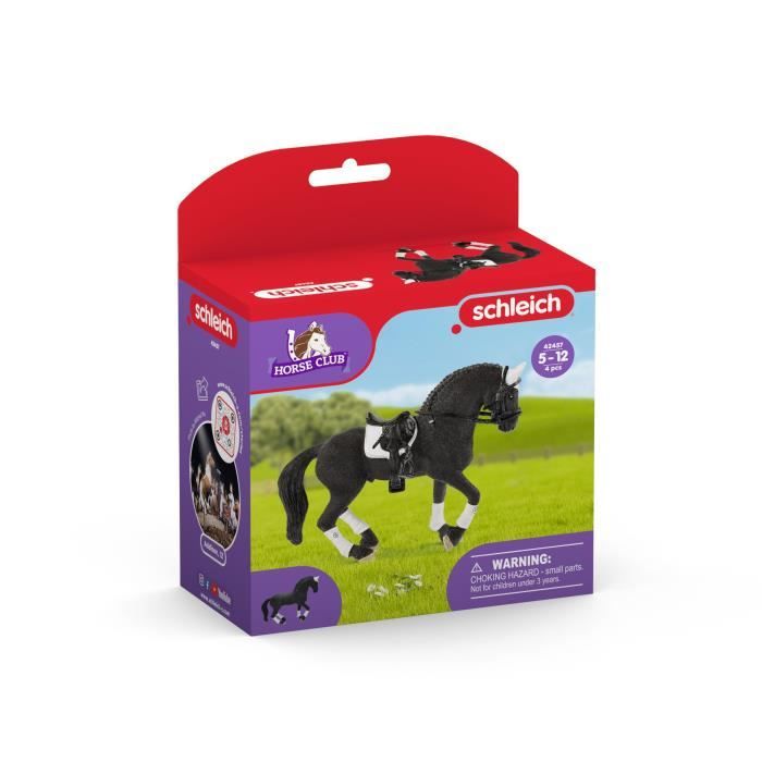 Schleich HORSE CLUB – Étalon Frison De Concours Avec Accessoires – Figurine Réaliste 4 Pièces – Dès 5 Ans