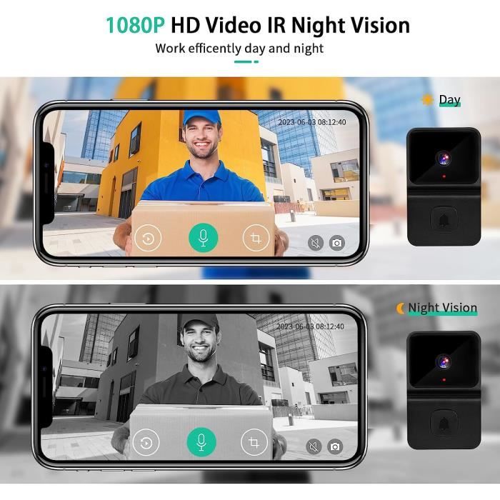 Sonnette vidéo sans fil avec caméra de sécurité visuelle