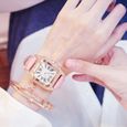 SHARPHY Coffret montre femme bracelet cadran carré diamant star bracelet en cuir mode grâce rose-3