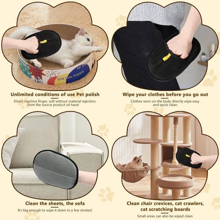 Gant Anti-Poils Chat/Chien 2 Pièces - Double Face Électrostatique Pour Meubles Et Vêtements