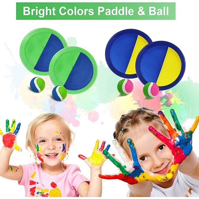 Jeu De Raquettes Scratch – 4 Raquettes + 4 Balles – Catch Et Toss – Piscine, Plage, Jardin – Enfants Et Adultes