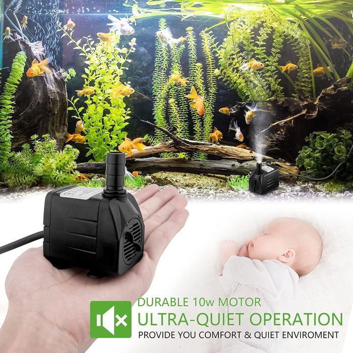 Mini Pompe à Eau Submersible 450L/H 6W – Pompe Aquarium, Fontaine, Bassin, Hydroponie, Ultra Silencieuse Avec Réglage De Débit